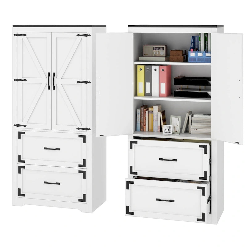 68 H Large Heavy Duty Wood File Cabinets 2-Drawer Storage Cabinet with Lock and Adjustable Shelves