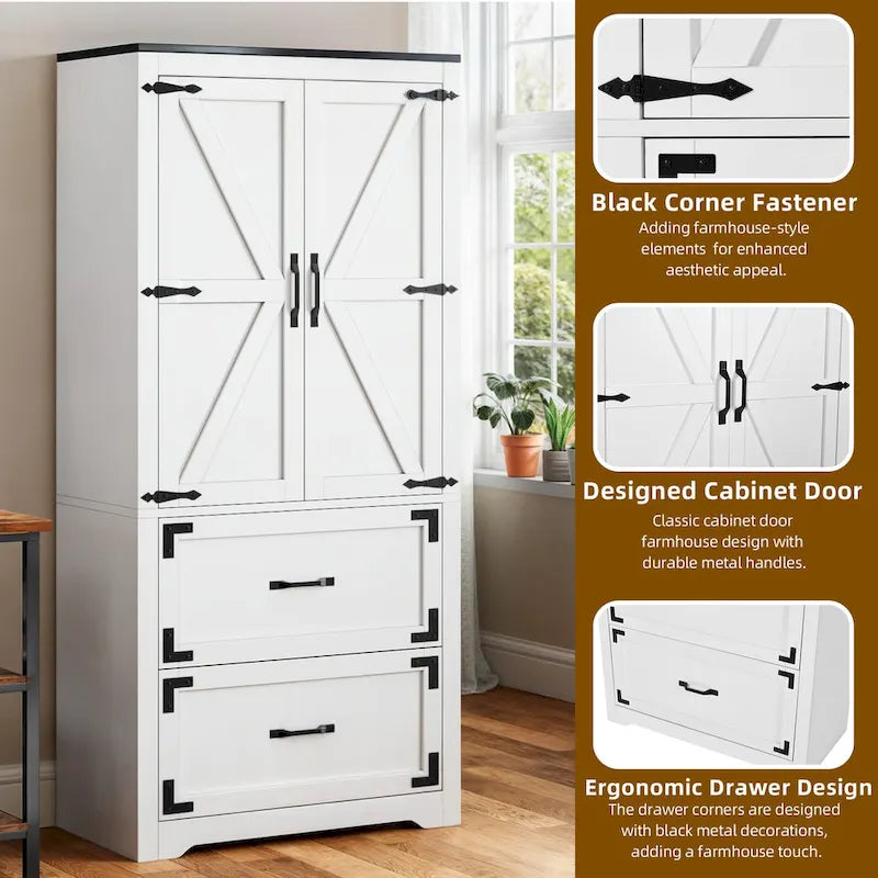 68 H Large Heavy Duty Wood File Cabinets 2-Drawer Storage Cabinet with Lock and Adjustable Shelves