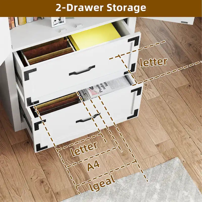 68 H Large Heavy Duty Wood File Cabinets 2-Drawer Storage Cabinet with Lock and Adjustable Shelves