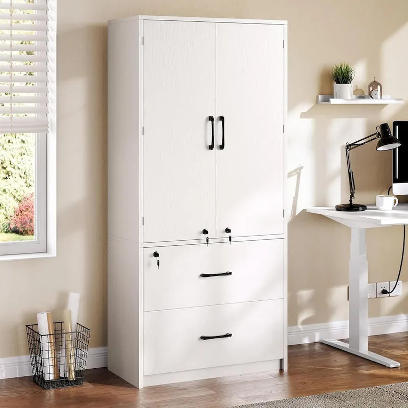 68 H Large Heavy Duty Wood File Cabinets 2-Drawer Storage Cabinet with Lock and Adjustable Shelves