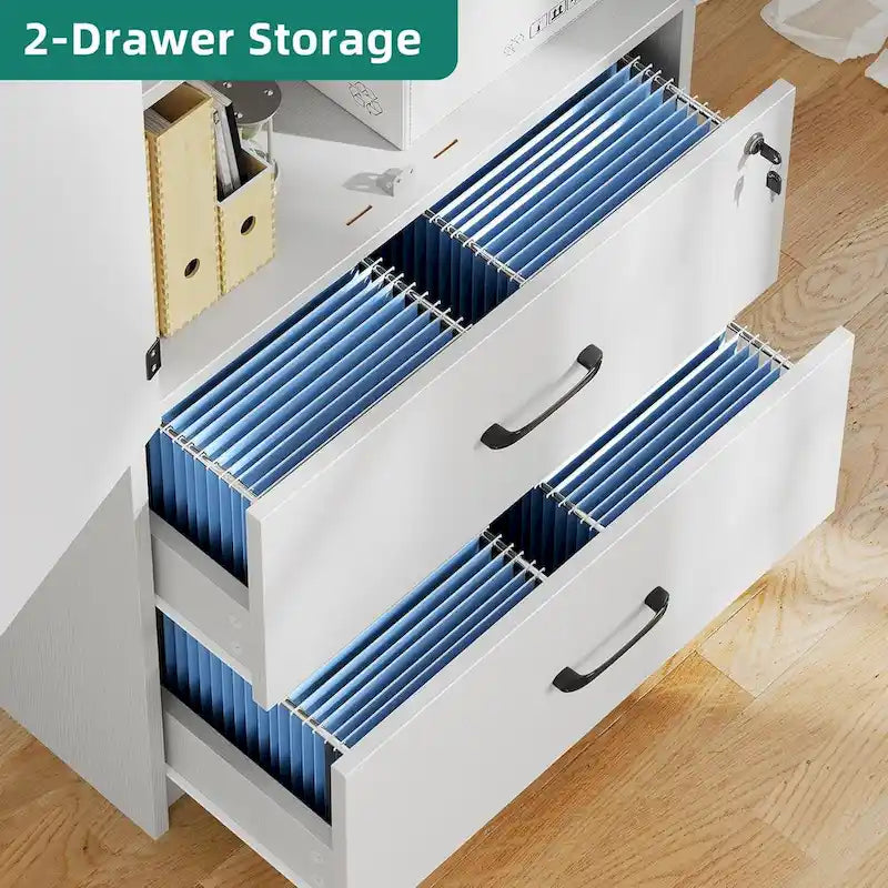 68 H Large Heavy Duty Wood File Cabinets 2-Drawer Storage Cabinet with Lock and Adjustable Shelves
