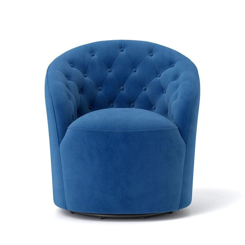 SEYNAR Modern Velvet Upholstered 360 Degree Swivel Barrel Chair with Button Tufted Back