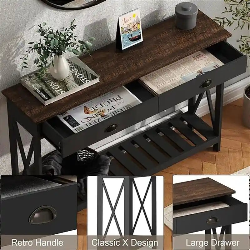 47  Farmhouse Console Table with Drawer for Entryway - 11.8 D x 47.19 W x 31.5 H