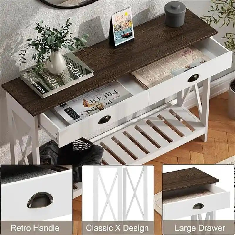 47  Farmhouse Console Table with Drawer for Entryway - 11.8 D x 47.19 W x 31.5 H