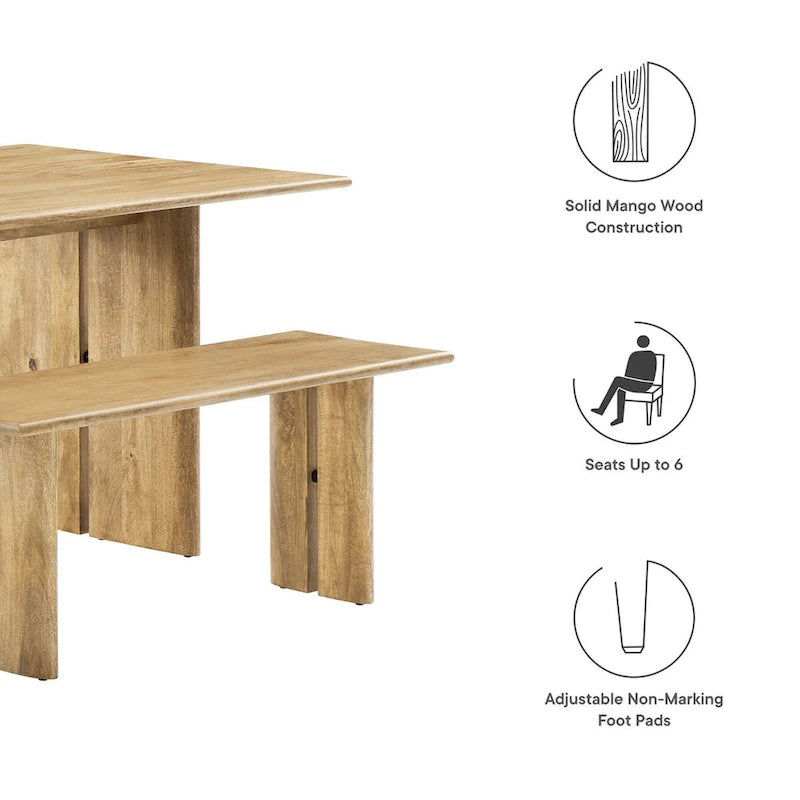 60  Wood Dining Table and Bench Set