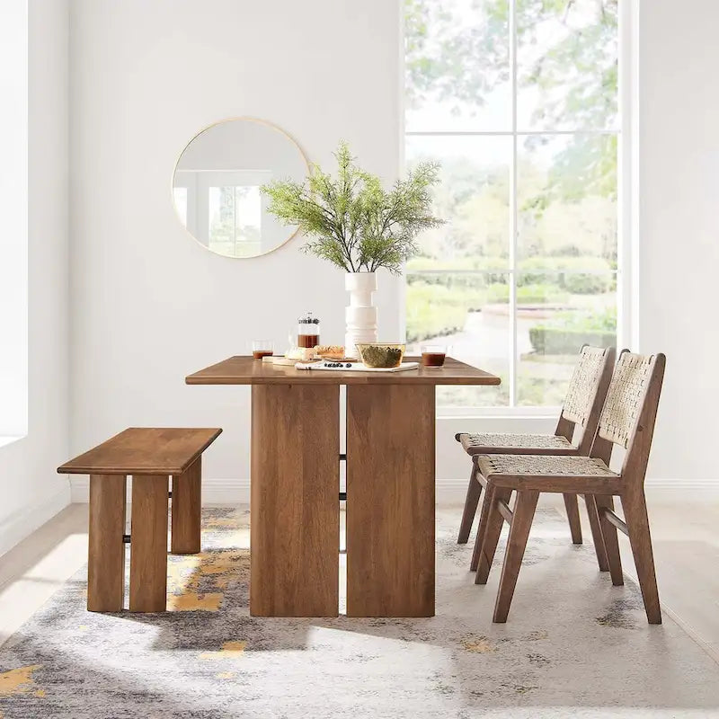 60  Wood Dining Table and Bench Set