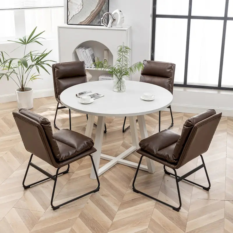 5-Piece Round Dining Set, Trestle Table with 4 Chairs