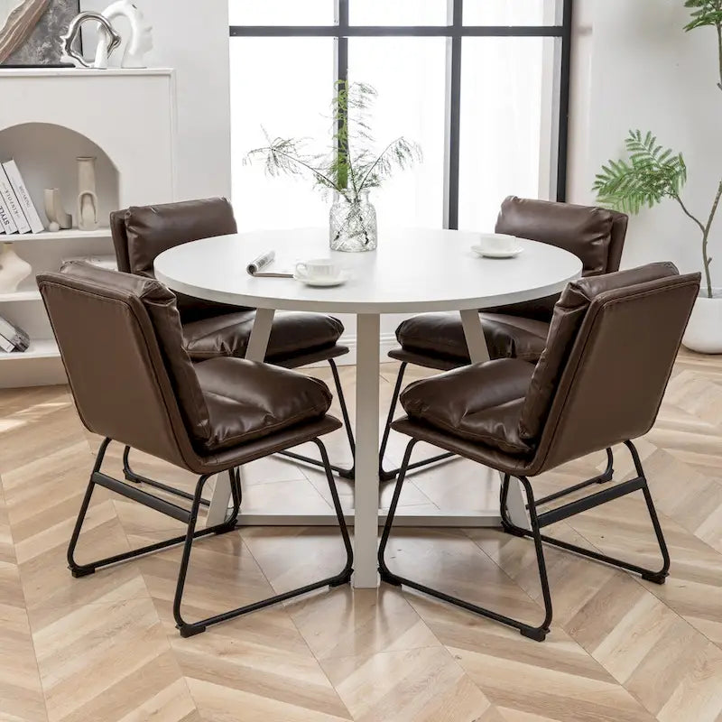 5-Piece Round Dining Set, Trestle Table with 4 Chairs