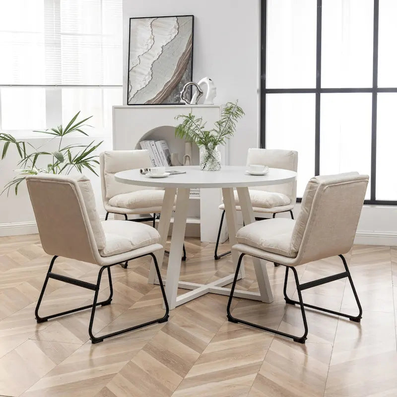 5-Piece Round Dining Set, Trestle Table with 4 Chairs