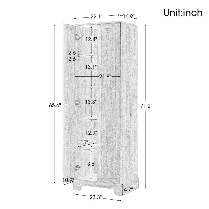 Storage Cabinet with Two Doors for Bathroom - 23.30 L * 16.90 W * 71.20 H