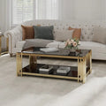 48  Wide Rectangular Coffee Table with Glass Top, Stainless Steel Double-Layer Coffee Table