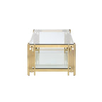 48  Wide Rectangular Coffee Table with Glass Top, Stainless Steel Double-Layer Coffee Table