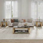 48  Wide Rectangular Coffee Table with Glass Top, Stainless Steel Double-Layer Coffee Table