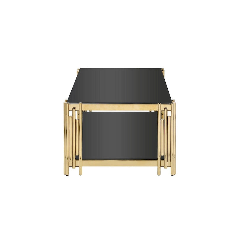 48  Wide Rectangular Coffee Table with Glass Top, Stainless Steel Double-Layer Coffee Table