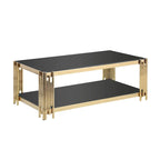 48  Wide Rectangular Coffee Table with Glass Top, Stainless Steel Double-Layer Coffee Table