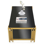 48  Wide Rectangular Coffee Table with Glass Top, Stainless Steel Double-Layer Coffee Table