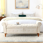 62  Bedroom Tufted Button Storage Bench, Modern Fabric Upholstered Ottoman, Window Bench, Rolled Arm Design for Bedroom