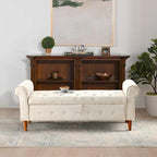 62  Bedroom Tufted Button Storage Bench, Modern Fabric Upholstered Ottoman, Window Bench, Rolled Arm Design for Bedroom