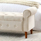 62  Bedroom Tufted Button Storage Bench, Modern Fabric Upholstered Ottoman, Window Bench, Rolled Arm Design for Bedroom