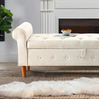 62  Bedroom Tufted Button Storage Bench, Modern Fabric Upholstered Ottoman, Window Bench, Rolled Arm Design for Bedroom