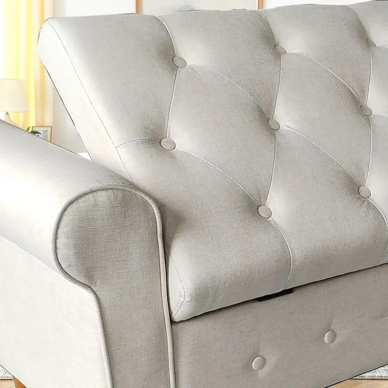 62  Bedroom Tufted Button Storage Bench, Modern Fabric Upholstered Ottoman, Window Bench, Rolled Arm Design for Bedroom