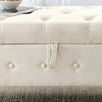 62  Bedroom Tufted Button Storage Bench, Modern Fabric Upholstered Ottoman, Window Bench, Rolled Arm Design for Bedroom