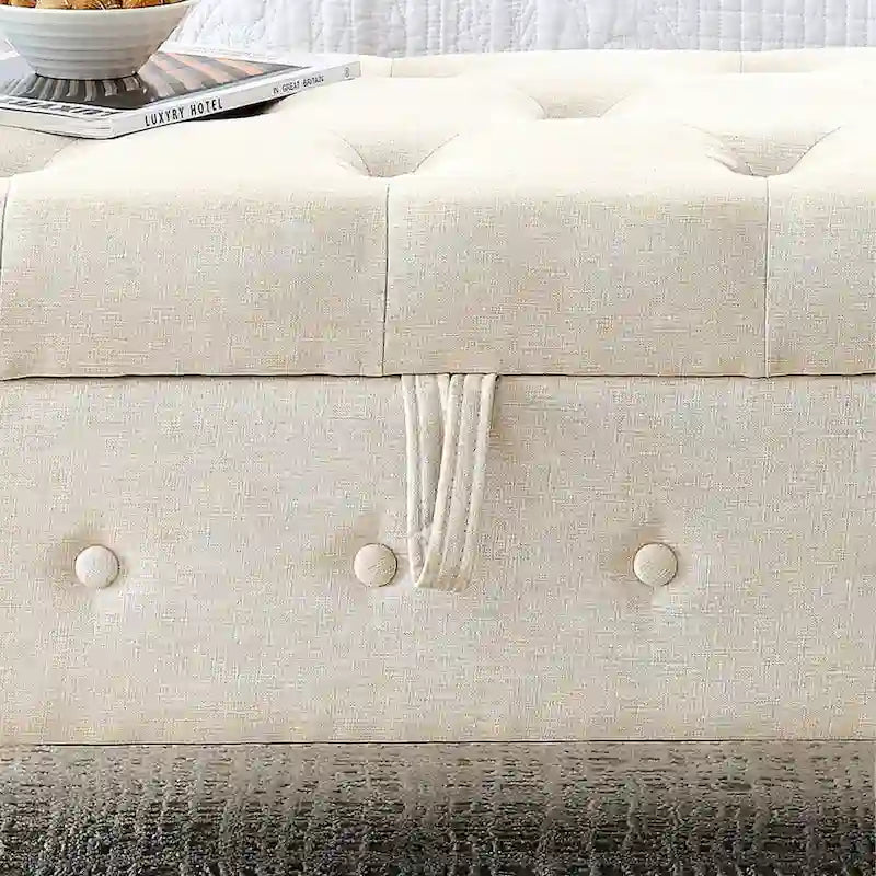 62  Bedroom Tufted Button Storage Bench, Modern Fabric Upholstered Ottoman, Window Bench, Rolled Arm Design for Bedroom