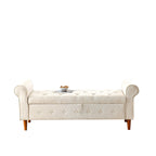 62  Bedroom Tufted Button Storage Bench, Modern Fabric Upholstered Ottoman, Window Bench, Rolled Arm Design for Bedroom