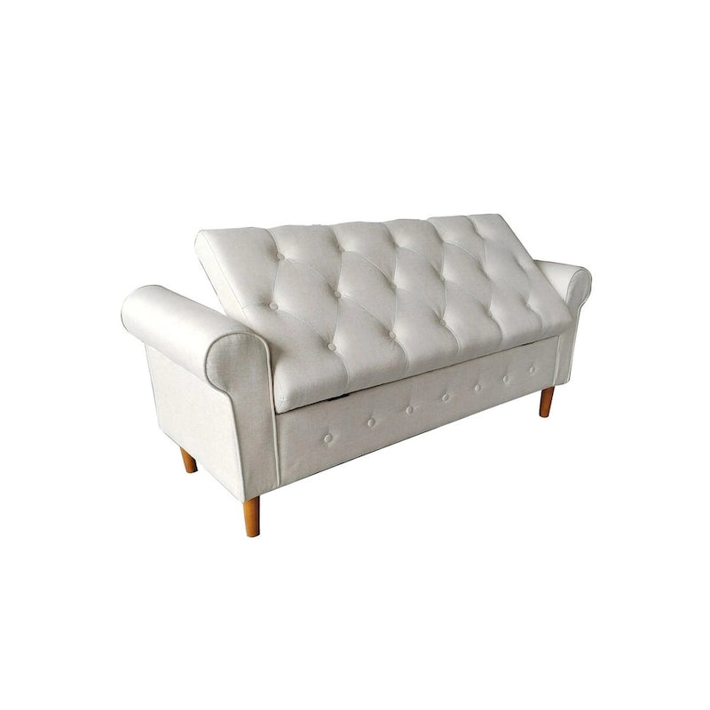 62  Bedroom Tufted Button Storage Bench, Modern Fabric Upholstered Ottoman, Window Bench, Rolled Arm Design for Bedroom