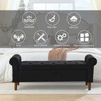 62  Bedroom Tufted Button Storage Bench, Modern Fabric Upholstered Ottoman, Window Bench, Rolled Arm Design for Bedroom