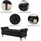 62  Bedroom Tufted Button Storage Bench, Modern Fabric Upholstered Ottoman, Window Bench, Rolled Arm Design for Bedroom