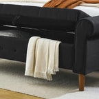 62  Bedroom Tufted Button Storage Bench, Modern Fabric Upholstered Ottoman, Window Bench, Rolled Arm Design for Bedroom