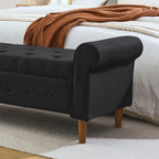 62  Bedroom Tufted Button Storage Bench, Modern Fabric Upholstered Ottoman, Window Bench, Rolled Arm Design for Bedroom