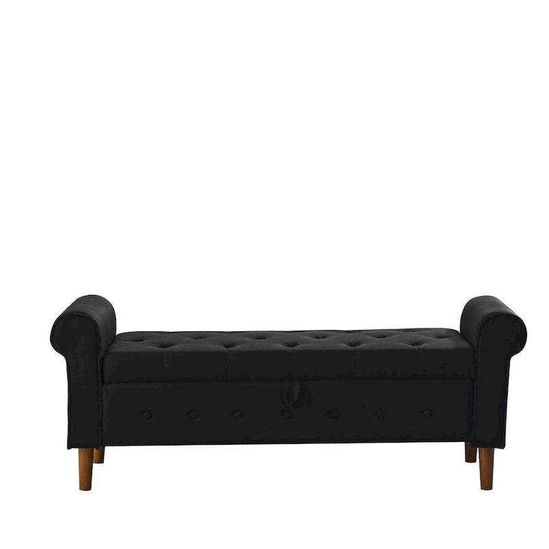 62  Bedroom Tufted Button Storage Bench, Modern Fabric Upholstered Ottoman, Window Bench, Rolled Arm Design for Bedroom