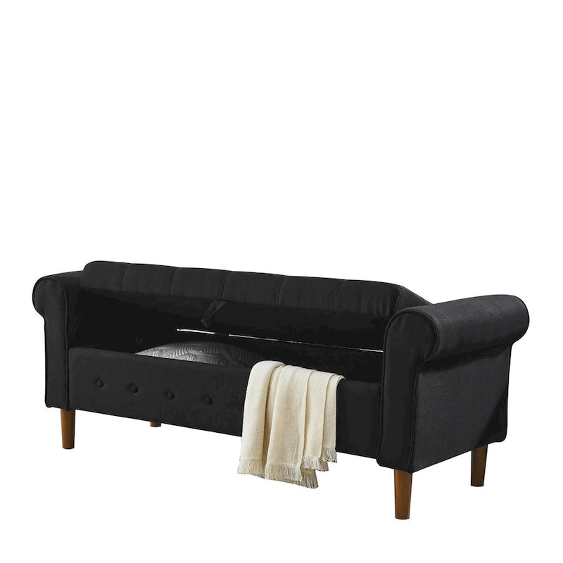 62  Bedroom Tufted Button Storage Bench, Modern Fabric Upholstered Ottoman, Window Bench, Rolled Arm Design for Bedroom