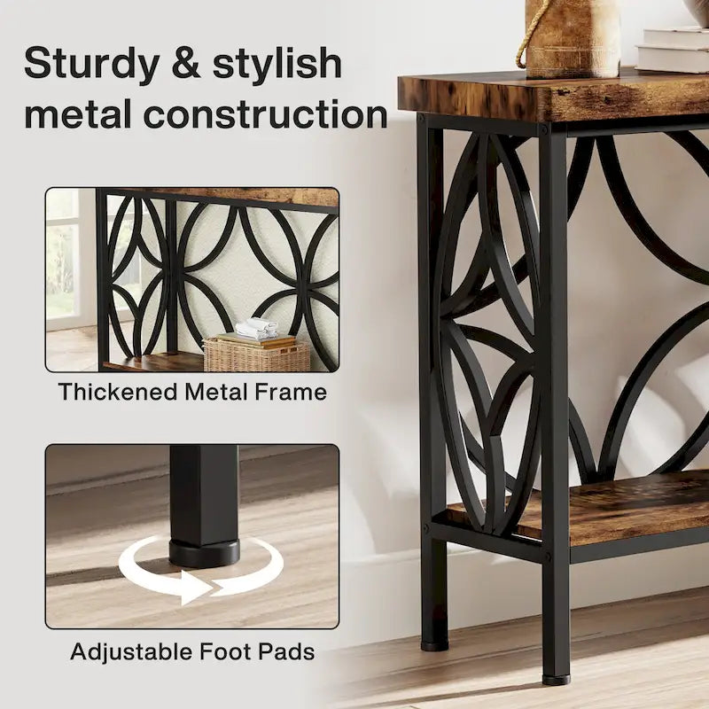 Extra Long Sofa Table with Metal Frame & Rustic Wood Finish - 70.86  L x 11.81  W x 31.88  H