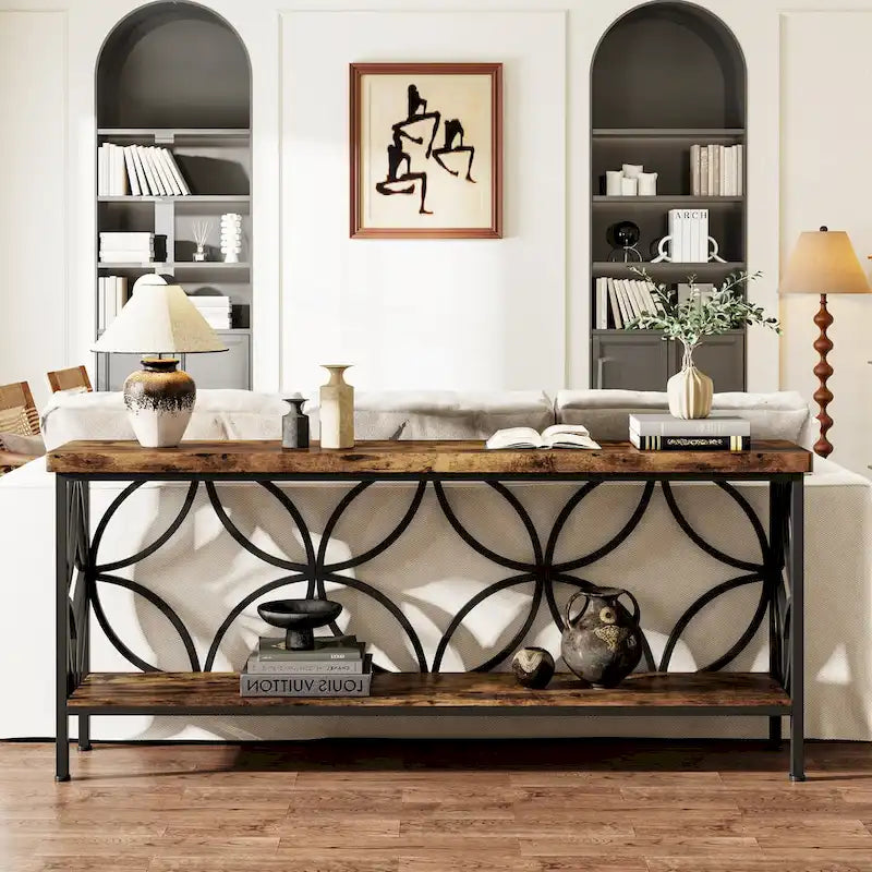 Extra Long Sofa Table with Metal Frame & Rustic Wood Finish - 70.86  L x 11.81  W x 31.88  H