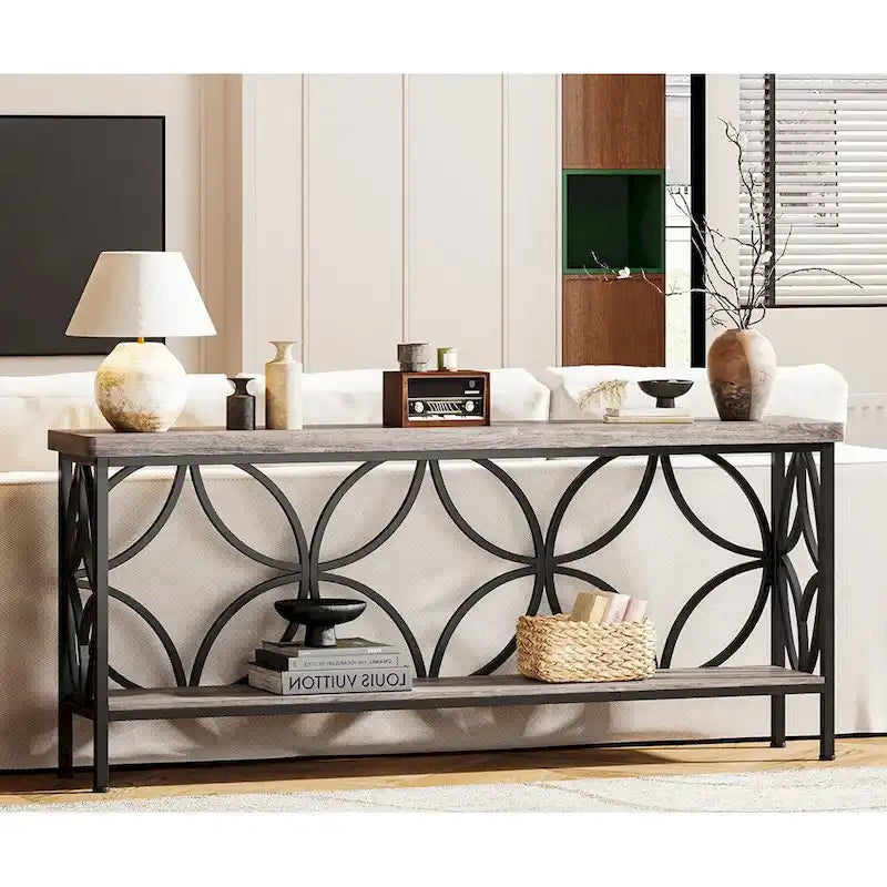 Extra Long Sofa Table with Metal Frame & Rustic Wood Finish - 70.86  L x 11.81  W x 31.88  H