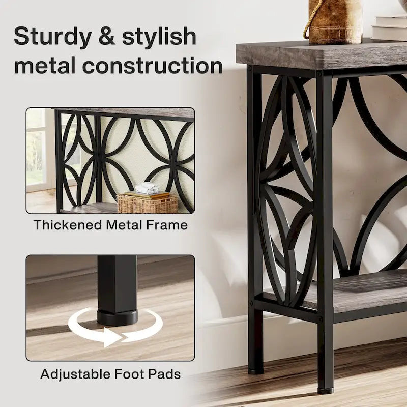Extra Long Sofa Table with Metal Frame & Rustic Wood Finish - 70.86  L x 11.81  W x 31.88  H