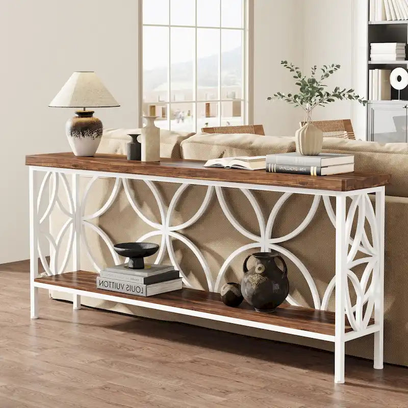 Extra Long Sofa Table with Metal Frame & Rustic Wood Finish - 70.86  L x 11.81  W x 31.88  H