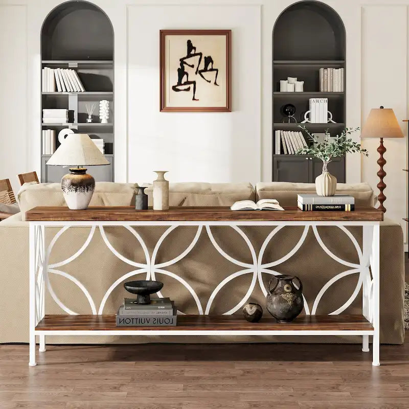 Extra Long Sofa Table with Metal Frame & Rustic Wood Finish - 70.86  L x 11.81  W x 31.88  H