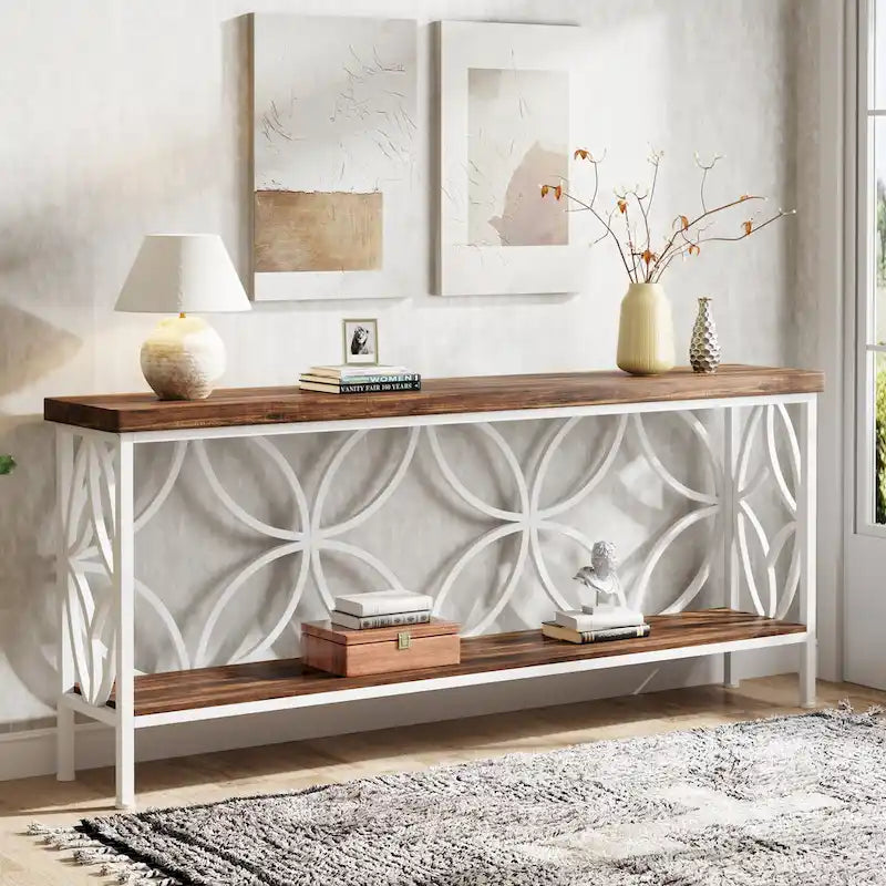 Extra Long Sofa Table with Metal Frame & Rustic Wood Finish - 70.86  L x 11.81  W x 31.88  H